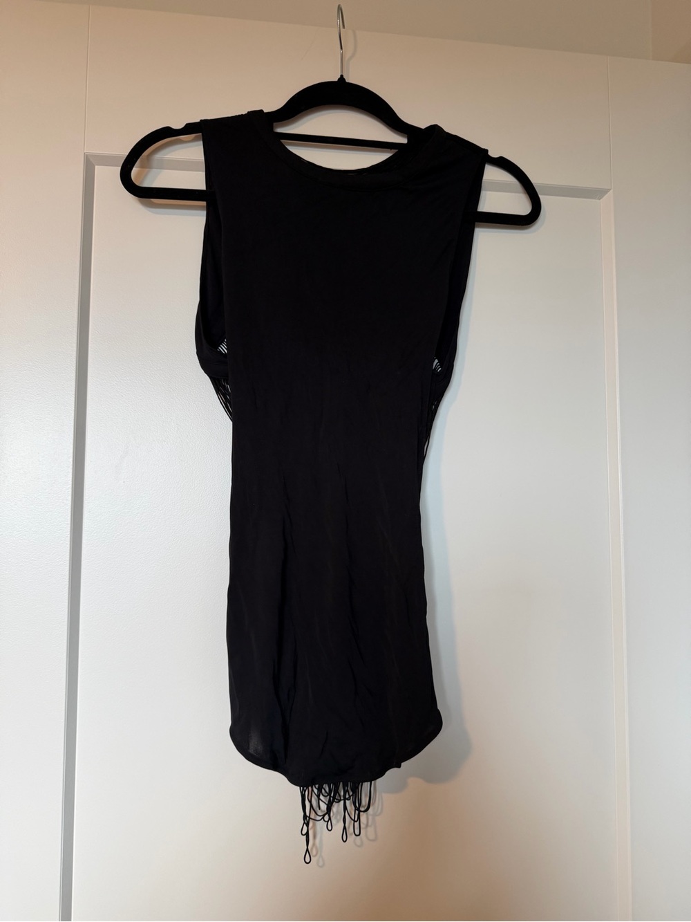 Haute Hippie Black Sleeveless Tank with Fringe Hem and Backing